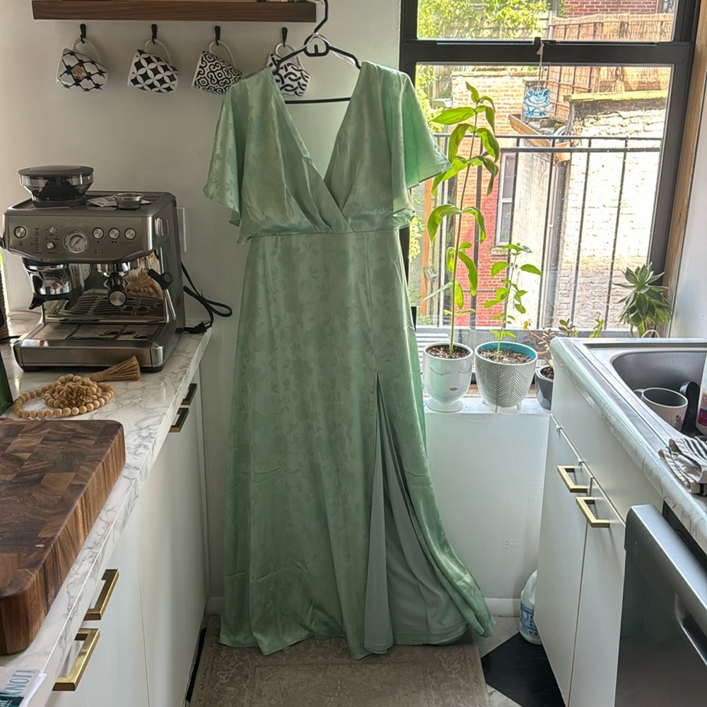 Lovely Admiration Sage Green Satin Floral Jacquard Maxi Dress